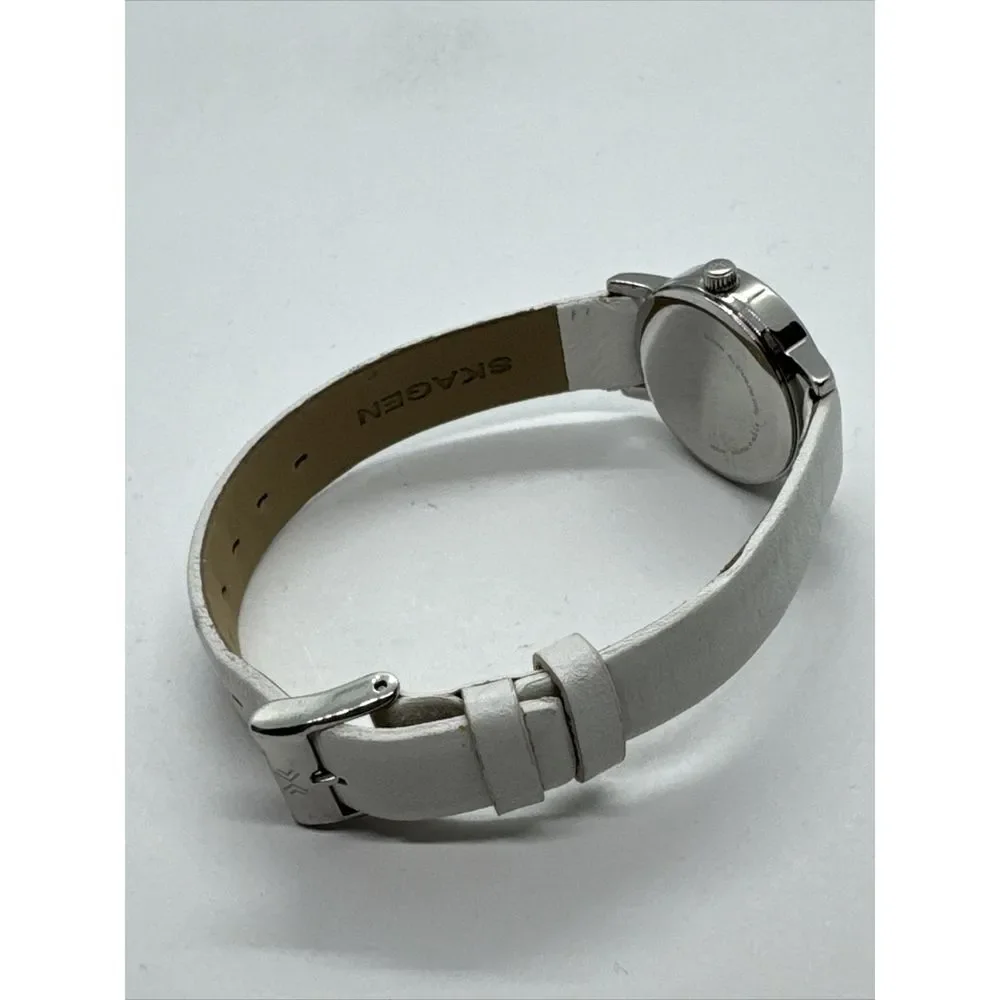 Skagen PRSK1010 Women's White Leather Analog Dial Quartz Wrist Watch JNA978